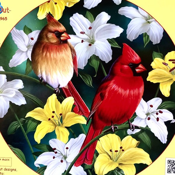 SunsOut Jigsaw Puzzle CARDINALS IN THE ROUND 500 Pieces Birds Flowers - Picture 8 of 8